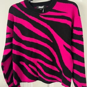 DKNY Women's Sweater - Hot Pink and Black animal print